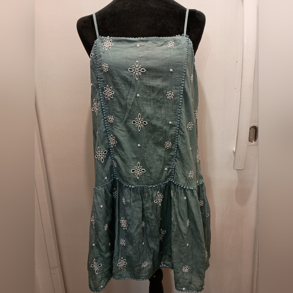 Aerie, Embroidered Teal Summer Dress. Size Small